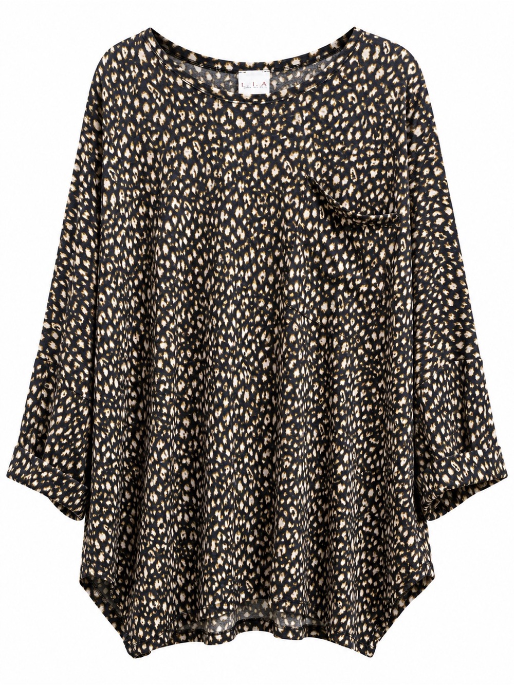 Black & Cream Animal Print 3/4 Sleeve Top